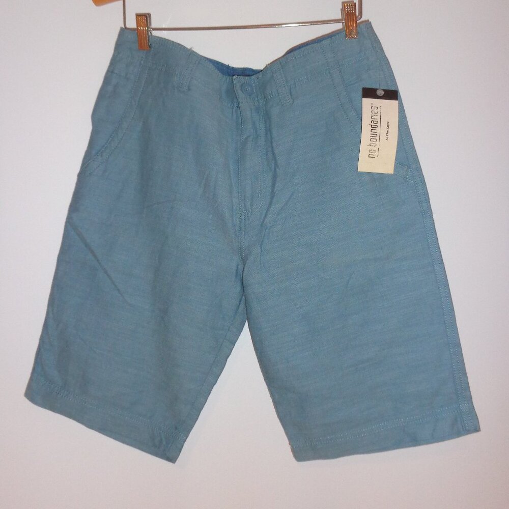 NEW! No Boundaries Mens At the Knee Flat Front Shorts W32 Cotton BlueChamgray‎
